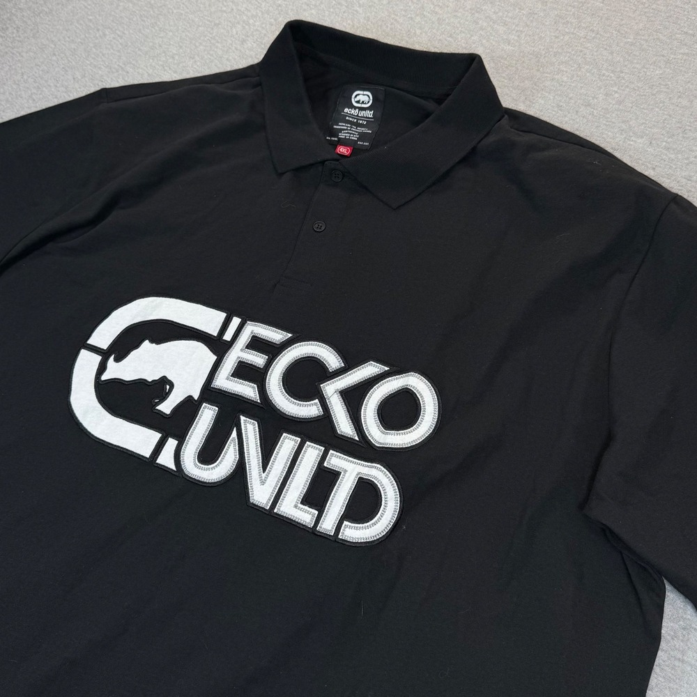 Ecko Unltd Mens Black Short Sleeve Polo Shirt Rhino Logo Applique 4XL Big & Tall